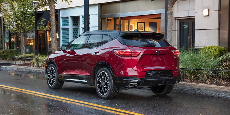 Red 2023 Chevy Blazer parked