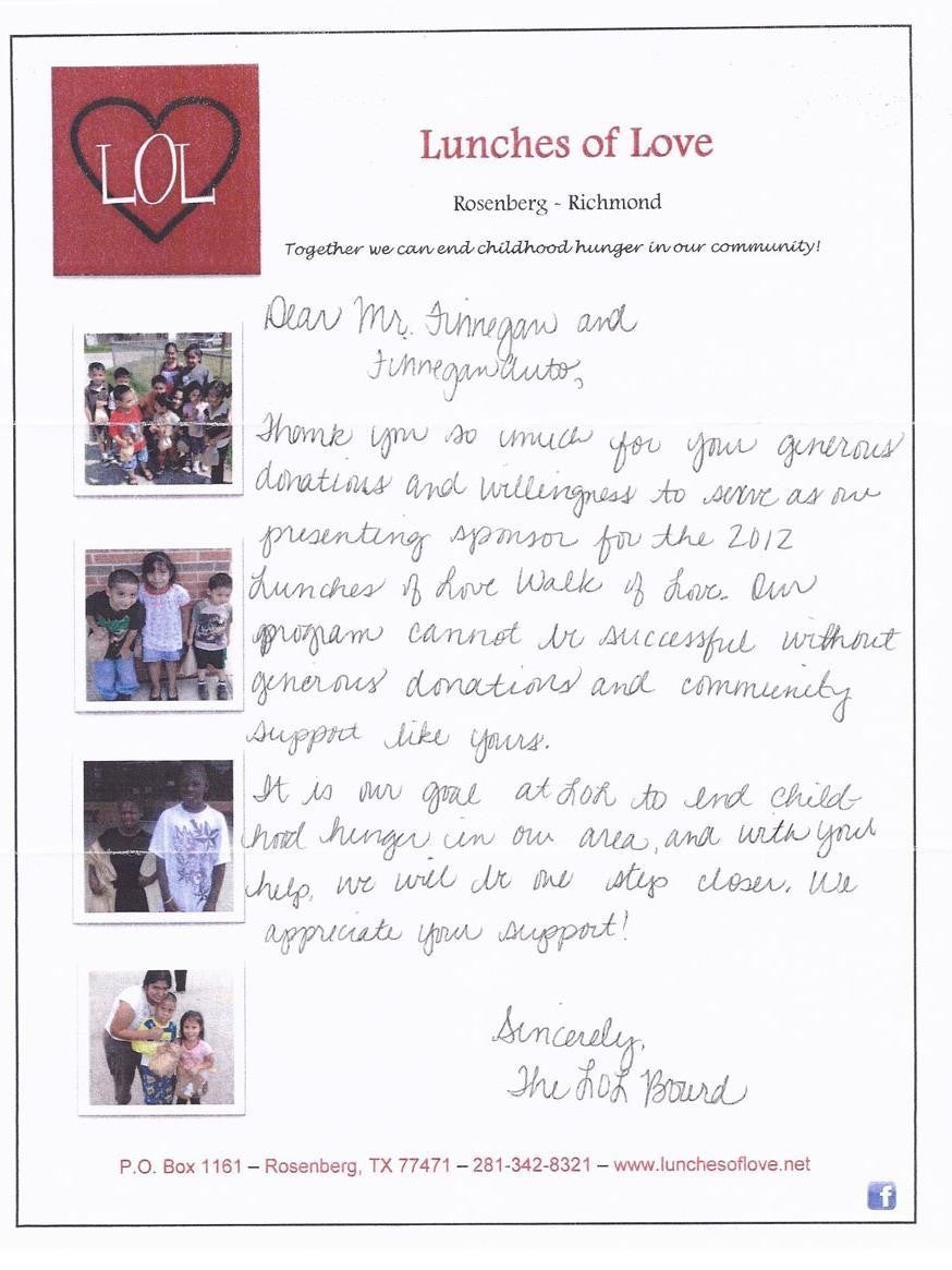 Lunches of Love Rosenberg-Richmond - Finnegan Chevrolet Buick GMC in Rosenberg TX